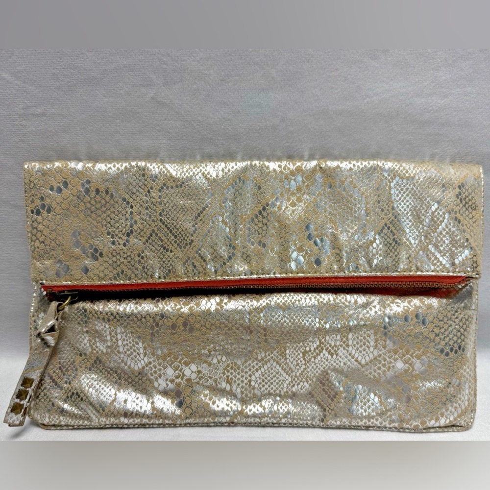 metallic gold fold-over clutch from American Eagle outfitters faux snakeskin